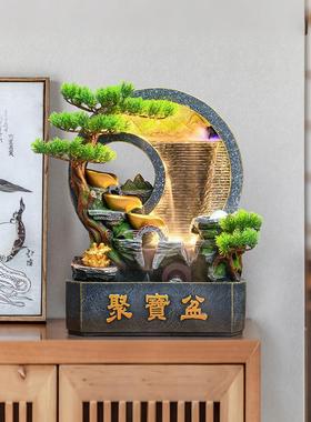 新中式假山水幕墙流水生财摆件循环水客厅玄关风水轮景观开业乔迁
