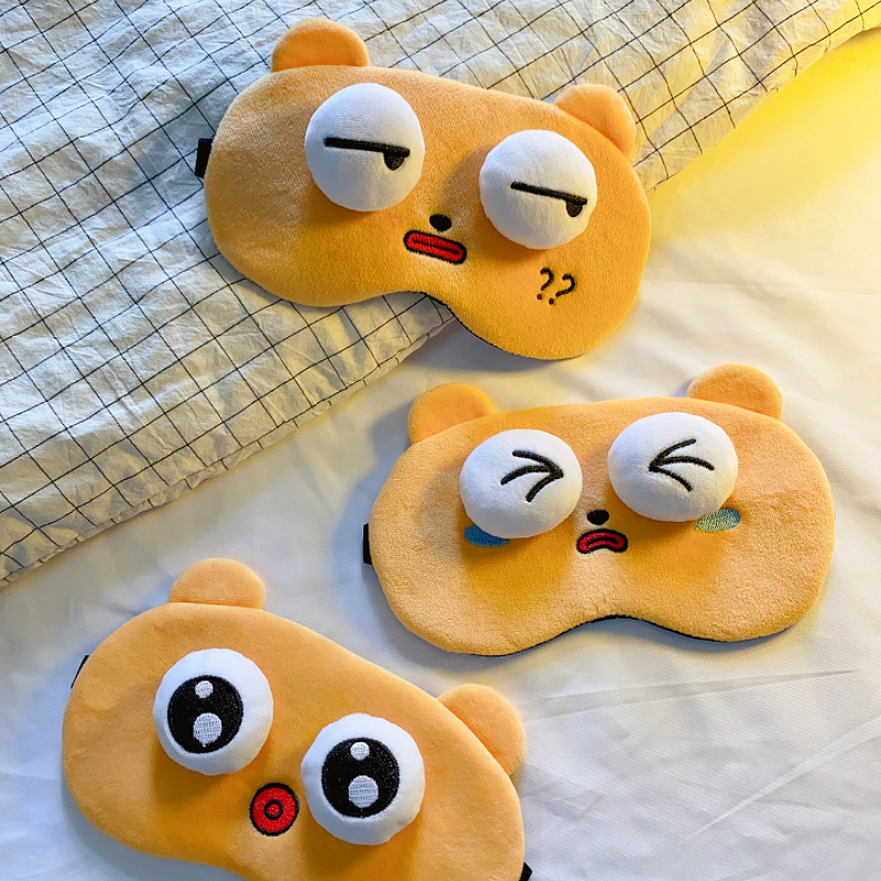 可爱毛绒遮光眼罩卡通大眼睛睡觉表情男女生学生午休睡眠冰袋护眼