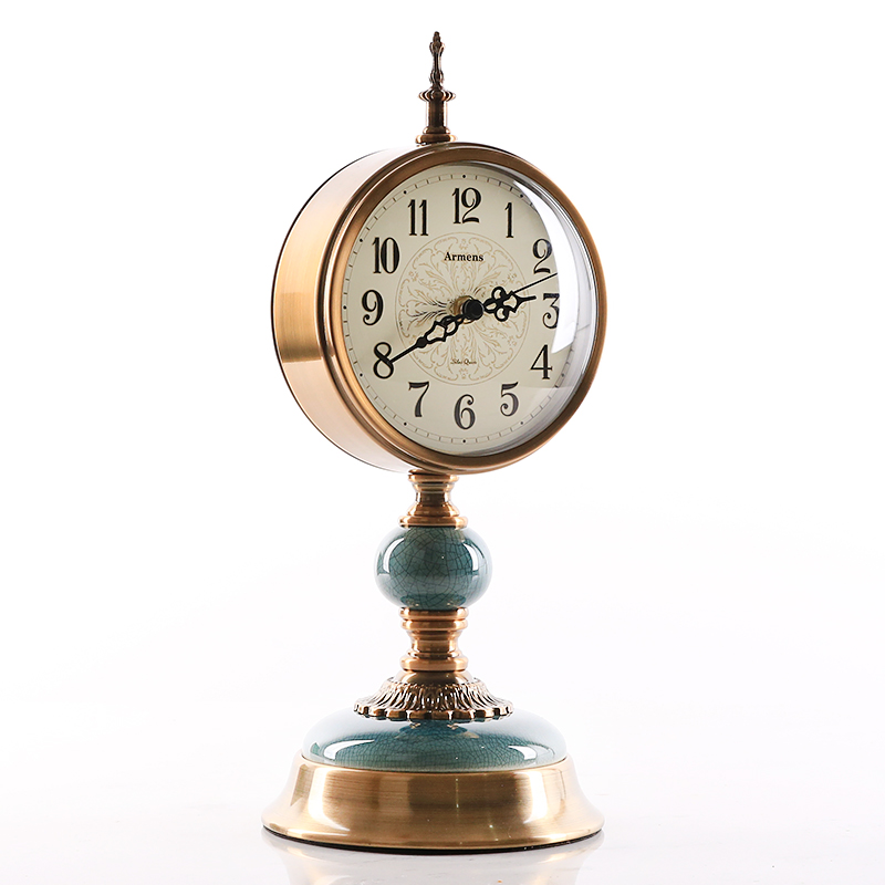 美式创意轻奢客厅陶瓷座钟台钟摆件欧式卧室床头柜静音钟表装饰品