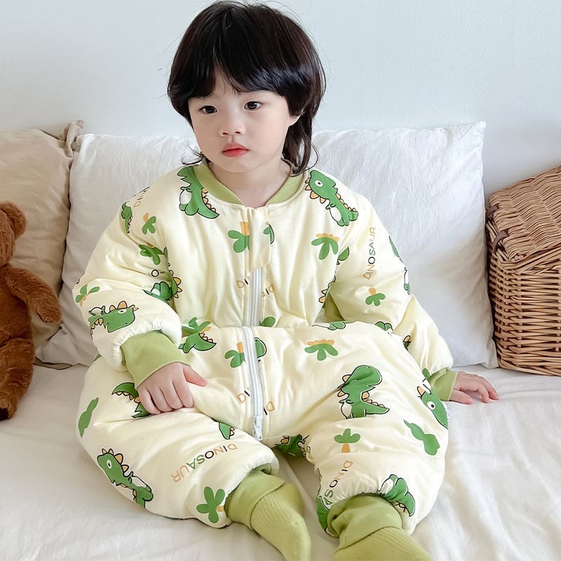 儿童连体睡衣秋冬季加厚保暖男童睡袋秋冬款中大童男宝宝冬天防寒