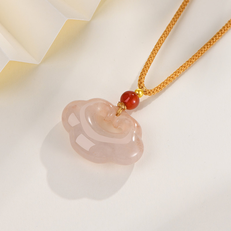 黄金如意锁项链桃花酿玉石吊坠祥云平安锁新中式玉如意平安扣礼物
