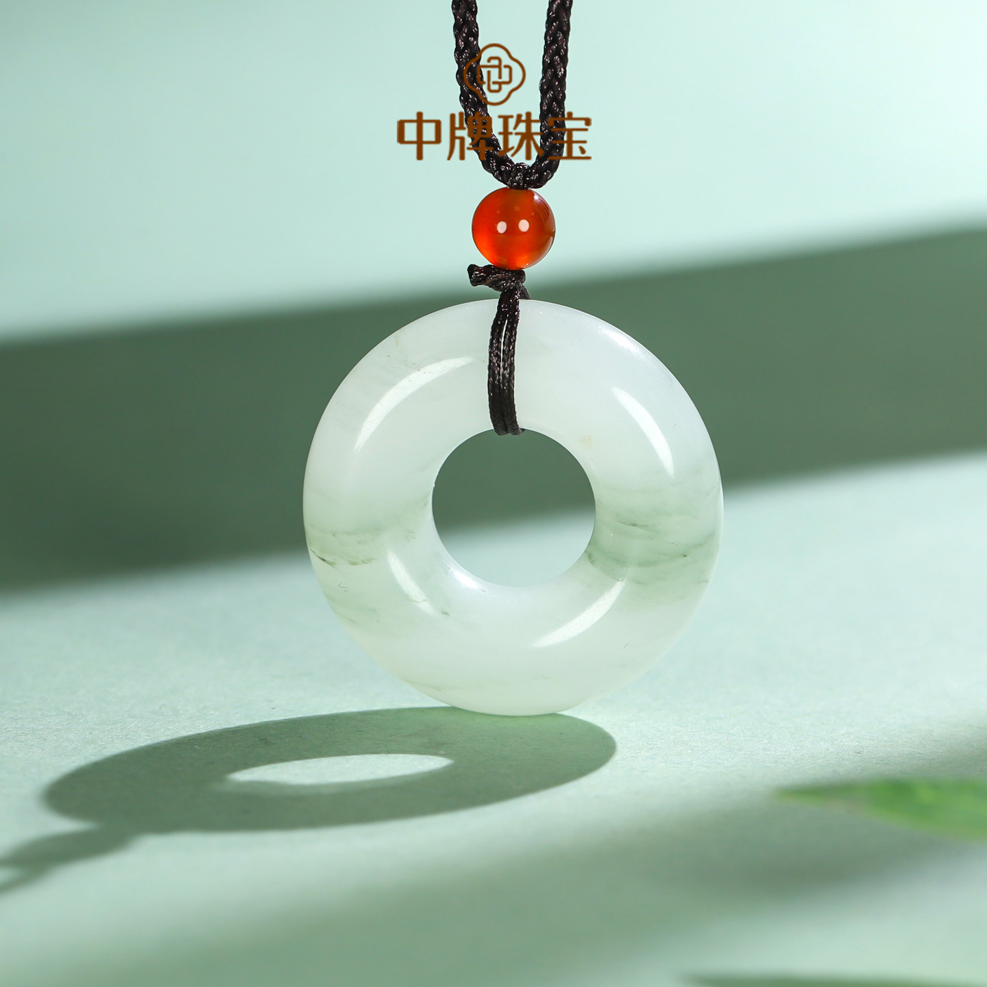 天山翠平安扣吊坠天然玉石甜甜圈项链面包圈挂坠玉佩情侣护身符