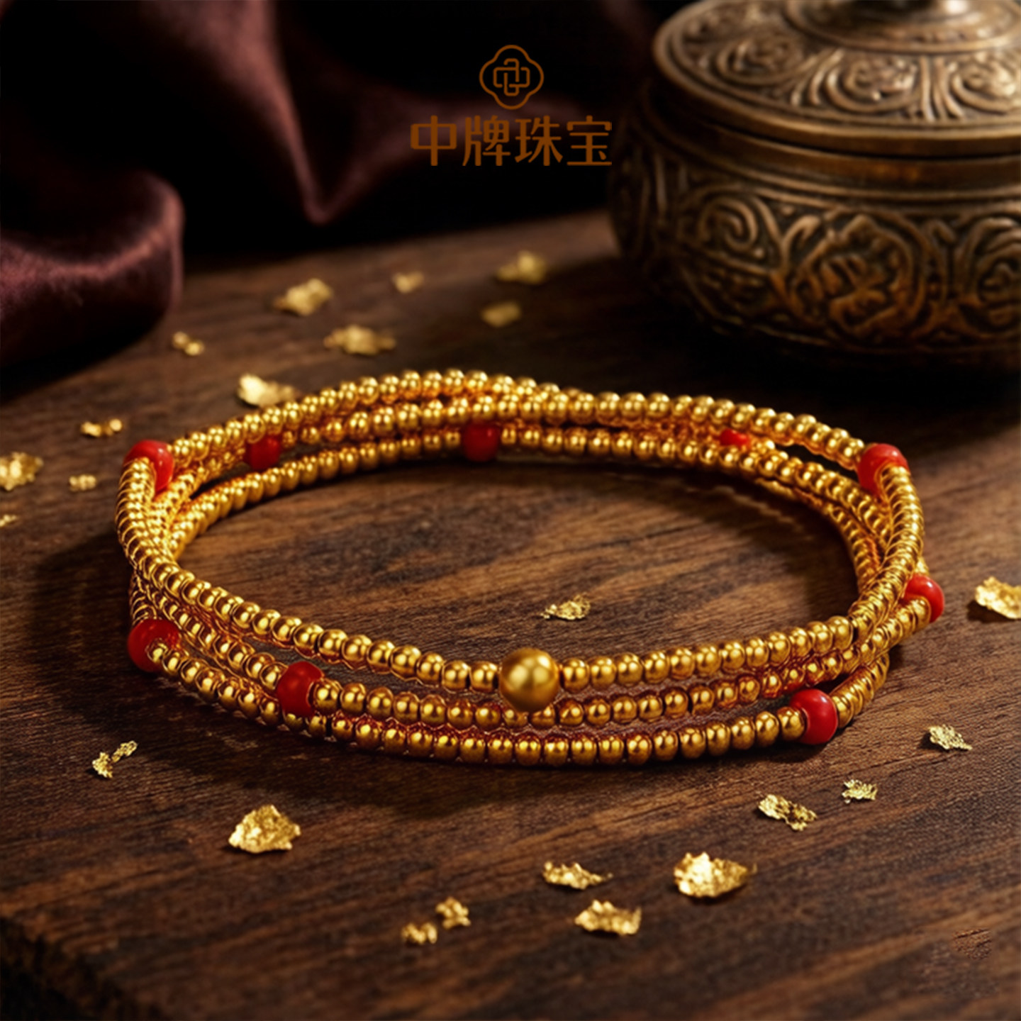 小金珠黄金手链金珠项链足金珐琅三圈小米珠手串珠珠金手链纯金女