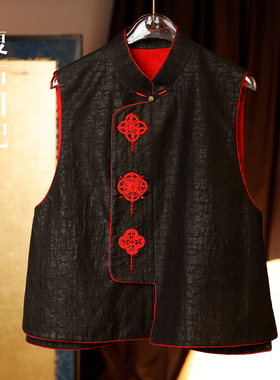 复古日记“花样年华”非遗黑龟真丝香云纱手工钉珠马夹2F1E6875