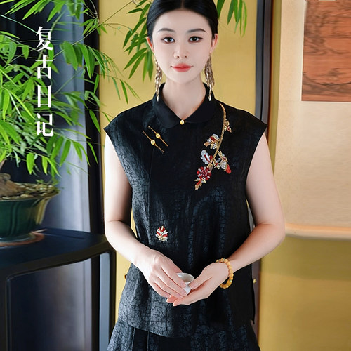 复古日记2026年夏季新品桑蚕丝国风女套装2FFA048