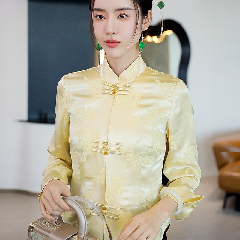 桑蚕丝立领长袖女士衬衫
