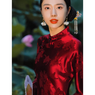 复古日记“镜花缘”拜年服提花斜裁中国风立领中式旗袍235L6075