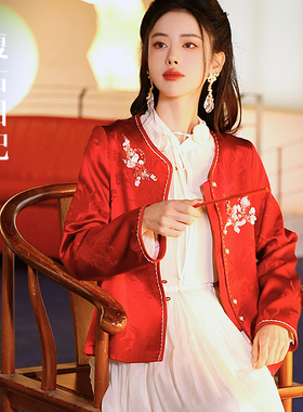 复古日记“金玉满堂”桑蚕丝冠乐绉高定法绣国风外套2FEW1058