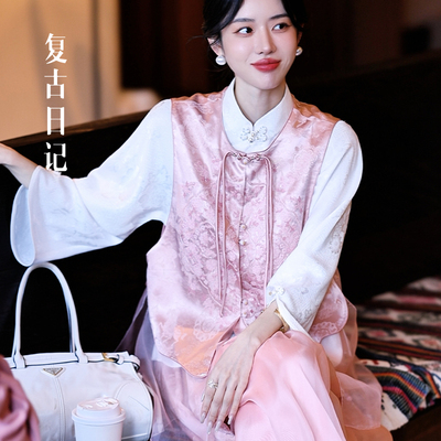 复古日记“云间棠枝”真丝正绢十字绣手工钉珠欧根纱马夹2FEE852