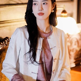 复古日记“梨花雪”100桑蚕丝彩通正绢白月光中式外套251W7525