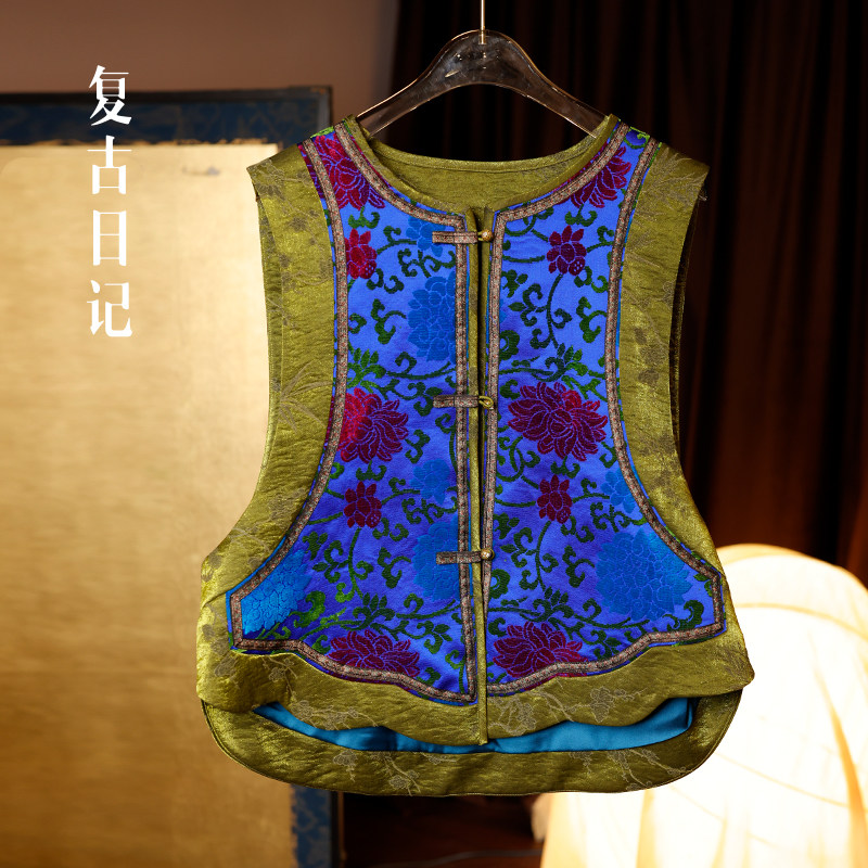 &ldquo;红莲&rdquo;100桑蚕丝非遗漳绒缎中式对襟国风马夹2FEE821