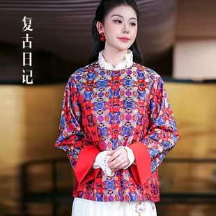 复古日记 100桑蚕丝非遗蜀锦提花红色拜年服2FEW1053 火麒麟