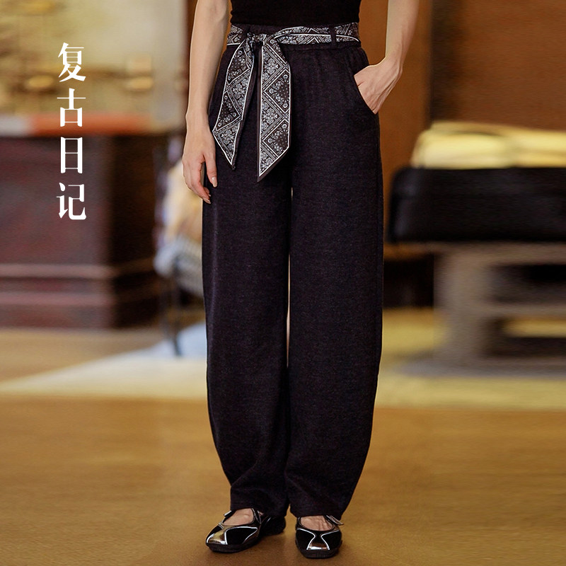 复古日记“如月”美拉德加厚国风系带款糯米弯刀裤25DK2123,女装/女士精品,休闲裤,淘宝优惠券,粉丝福利购,淘宝优惠卷
