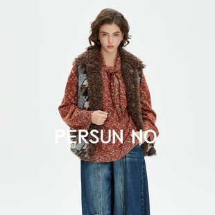 设计感双面穿千鸟格砾石灰环保皮草背心 法式 PERSUN NO.备述25冬季