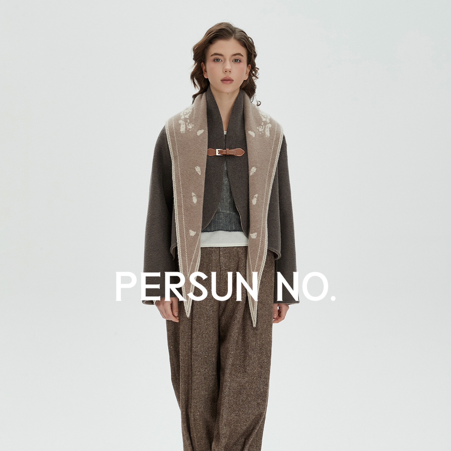 咖棕双面异色两面穿羊毛短大衣