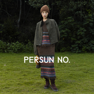 半裙 上衣 PERSUN NO.备述游牧风提花羊毛混纺手工流苏针织套装