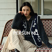 补贴 PERSUN NO.备述法式 幽蓝坑条蔓枝钩花羊毛混纺背心