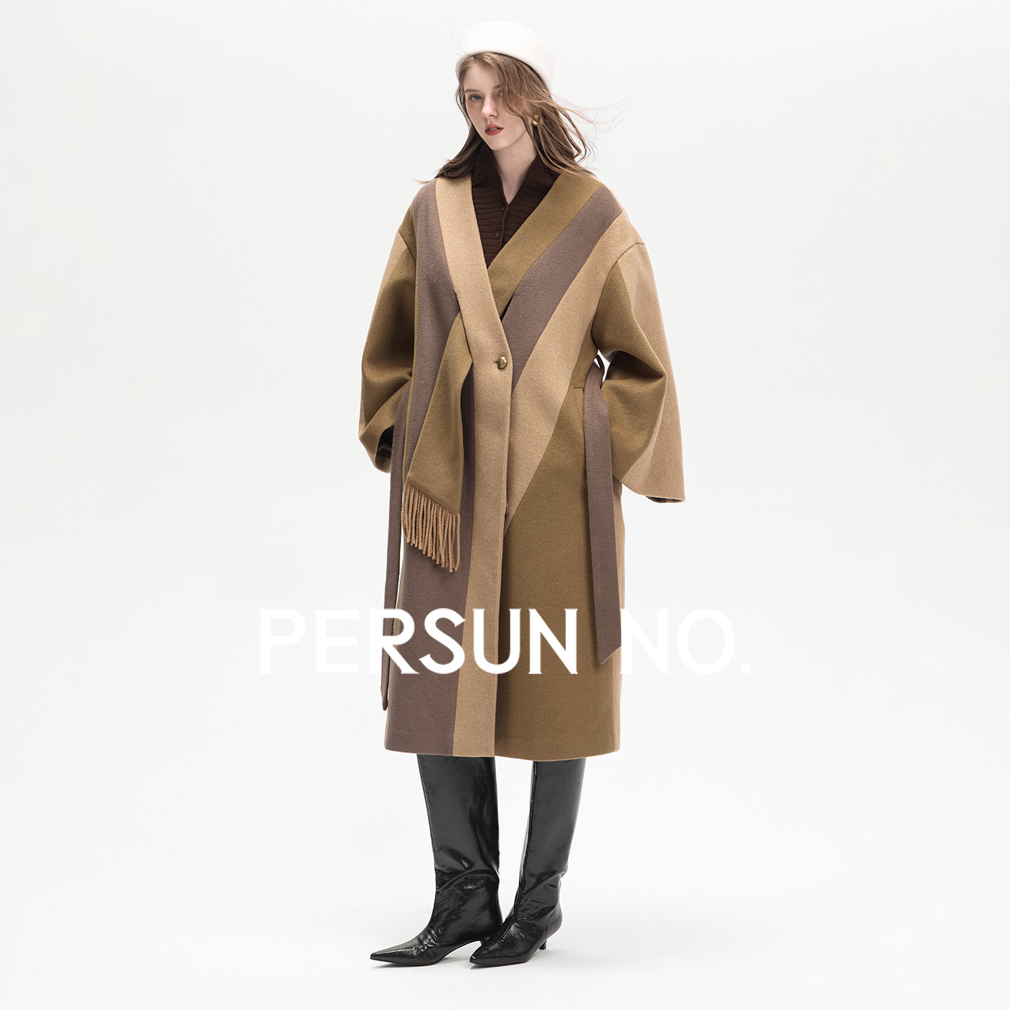 PERSUN NO.备述冬季新款羊毛层棕交领流苏廓形大衣48H发,女装/女士精品,羊绒大衣,淘宝优惠券,粉丝福利购,淘宝优惠卷