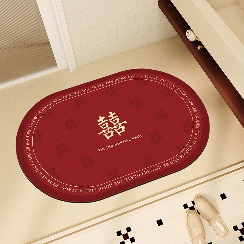 软硅藻泥卫生间门口防滑地垫吸水婚房布置脚垫红色喜庆结婚门垫