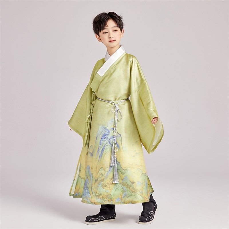 兴业堂【青绿】儿童汉服男女童古装交领道袍春夏走秀国学中式演出,童装/婴儿装/亲子装,汉服,淘宝优惠券,粉丝福利购,淘宝优惠卷
