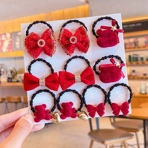 儿童皮筋2024新年头饰宝宝过年头绳红色发绳女童扎头发橡皮筋发圈