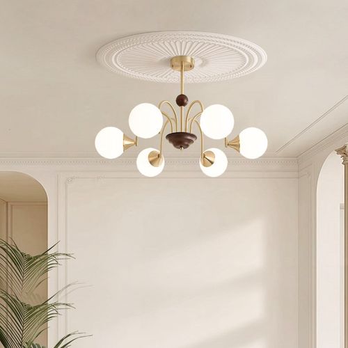 法式中古客厅吊灯轻奢奶油风餐厅灯主卧室灯北欧网红玻璃铜灯具