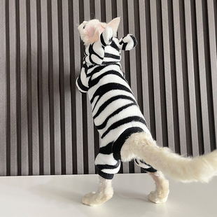 任发财无毛猫衣服斯芬克斯猫德文衣服斑马纹按扣四脚衣舒适好穿