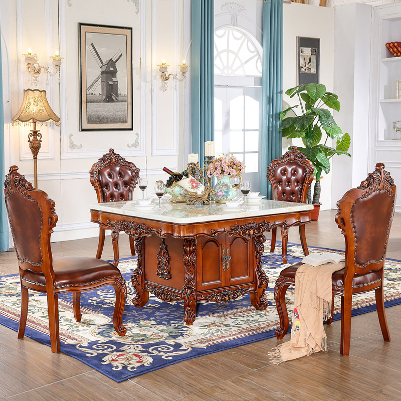 欧式方桌 美式别墅饭厅实木雕花复古正方形带抽屉储物餐桌椅组合,住宅家具,大理石餐桌,淘宝优惠券,粉丝福利购,淘宝优惠卷