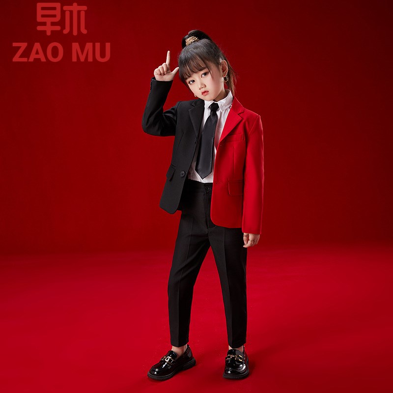 女童走秀拼色西装2024小女孩洋气潮服童模T台礼服套装时尚演出服