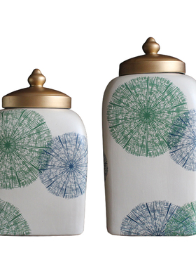 欧式美式客厅艺术摆件彩绘陶瓷罐家居装饰品样板房酒柜储物罐器皿