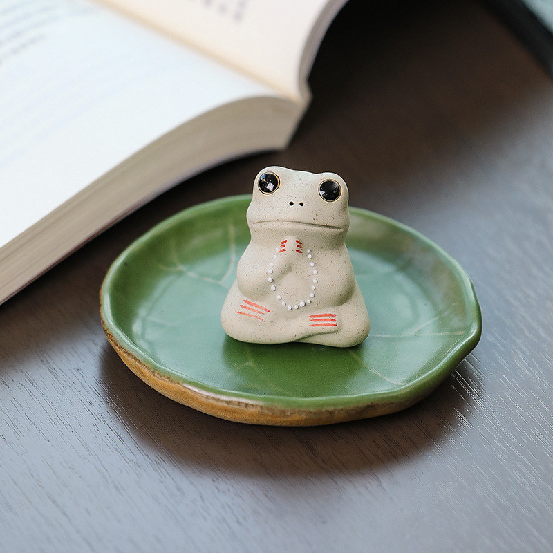 蕊杰陶瓷工艺品家居摆饰荷叶莲小茶宠茶桌装饰茶道摆件新款工艺礼