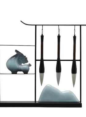 新中式毛笔架小摆件创意家居书房书桌办公桌禅意桌面古风软装饰品