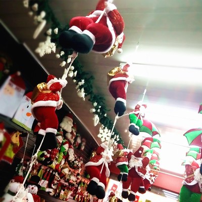 圣诞节吊顶装饰跳伞老人降落伞 圣诞老人爬绳圣诞节橱窗挂件布置