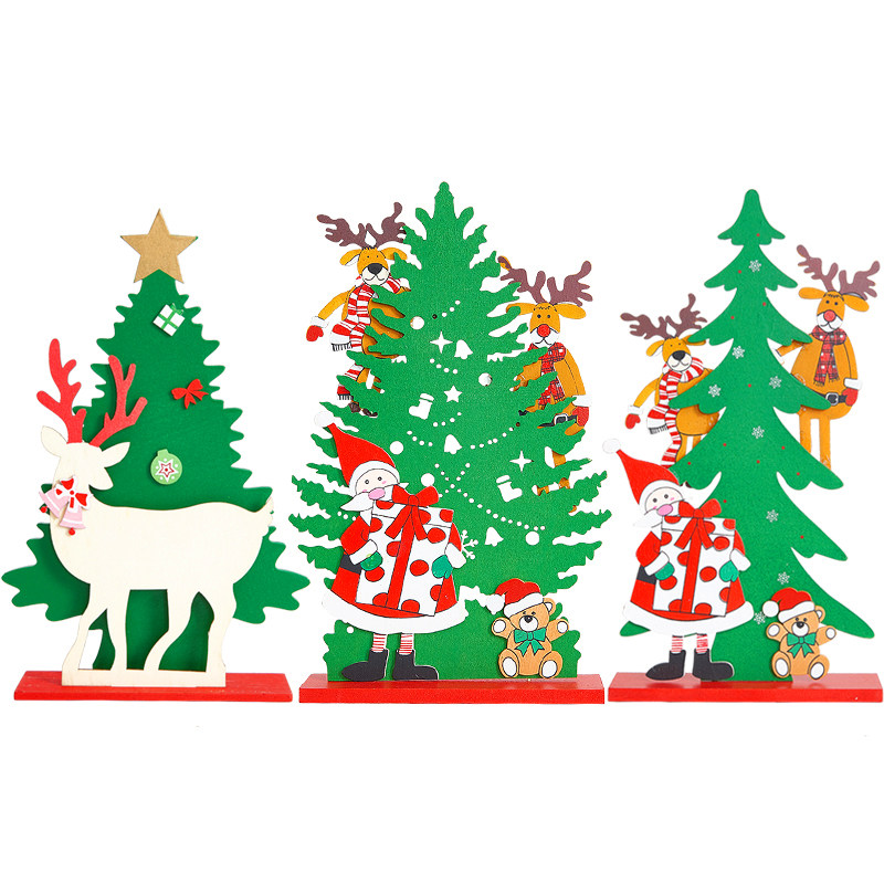 圣诞节饰品装饰场景店铺布置木质圣诞树桌面摆件橱窗摆圣诞节礼物