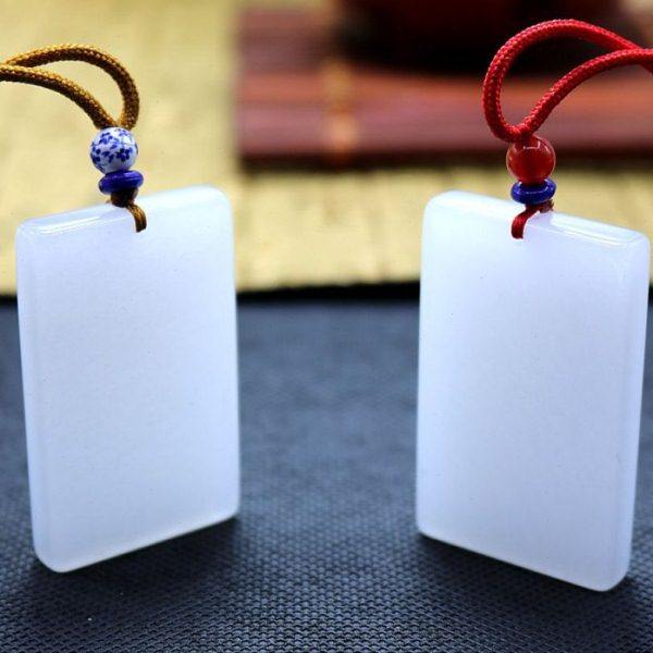 和田玉羊脂白玉平安牌吊坠男女款情侣款平安无事牌挂件免费刻字