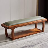 乌金木床尾凳床边长凳软包全实木现代新中式 简约卧室家具舒适时尚