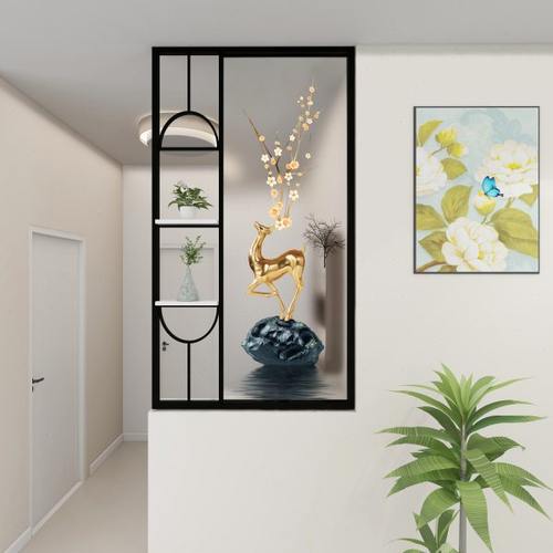 奶油风艺术玻璃屏风隔断卫生间洗手台遮挡装饰客厅现代简约玄关架