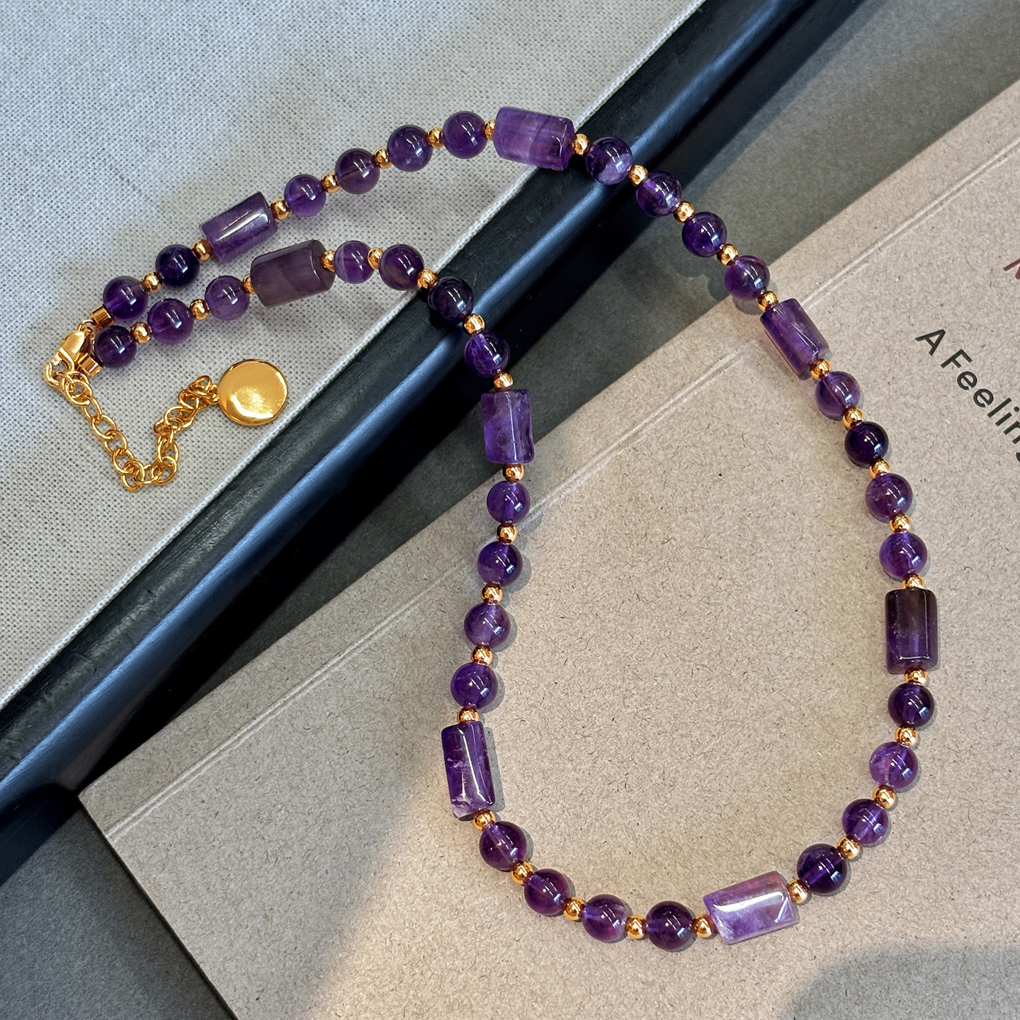 天然乌拉圭紫色水晶石头串珠项链女夏天轻奢小众高级感锁骨链颈链