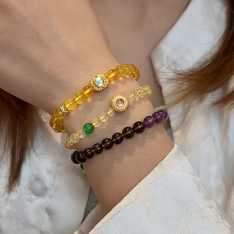 天然黄塔晶串珠叠戴手链女小众设计师高级感手镯宫廷风手串手饰品