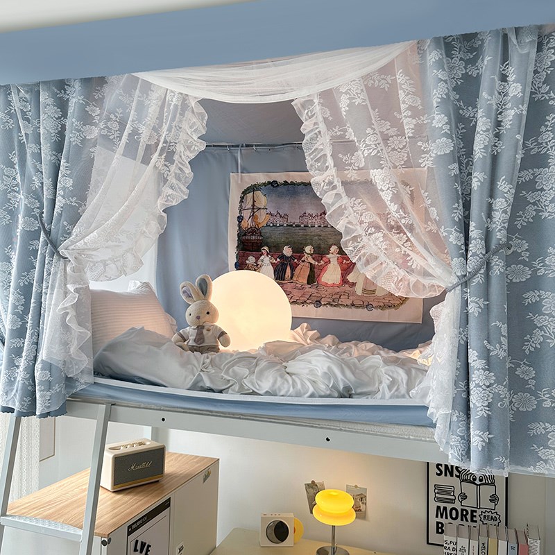 A类无涂层强遮光大学生三开门宿舍蚊帐床帘一体式床幔支架上下铺