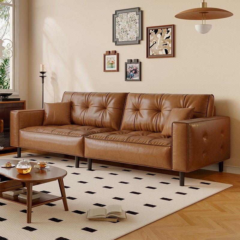 法式中古风高脚油蜡皮直排沙发客厅小户型大座深做旧棕色久伴沙发,住宅家具,皮艺沙发,淘宝优惠券,粉丝福利购,淘宝优惠卷