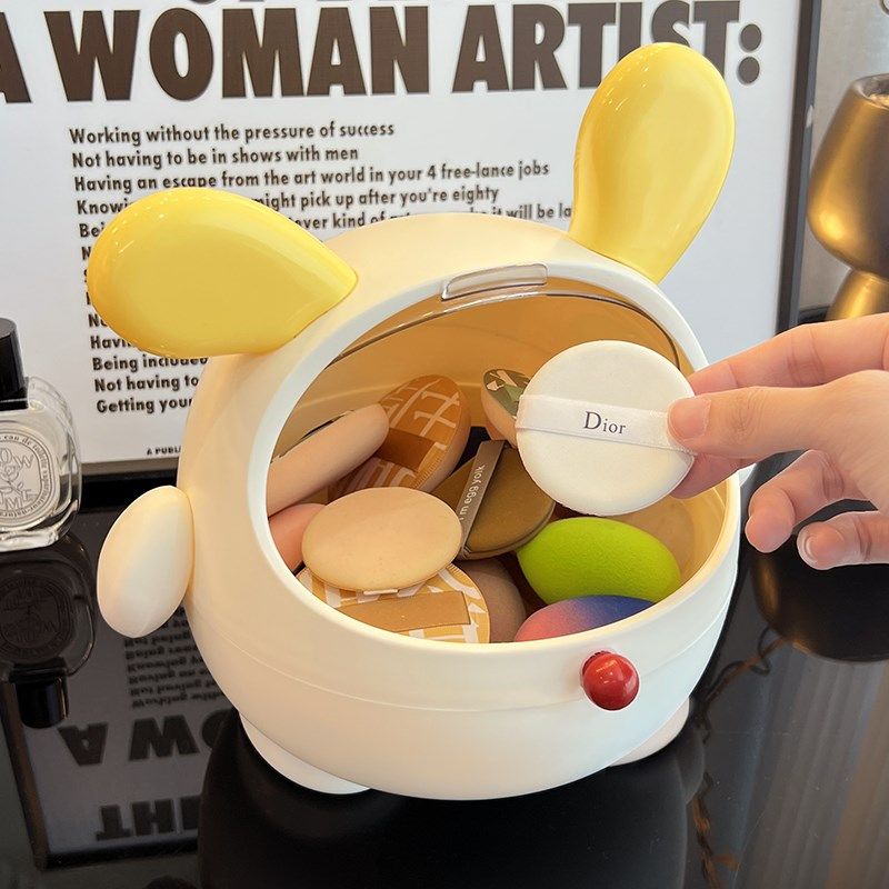 粉扑收纳盒桌面梳妆台大容量带盖可爱盒子气垫美妆蛋化妆品置物架,收纳整理,桌面收纳盒,淘宝优惠券,粉丝福利购,淘宝优惠卷