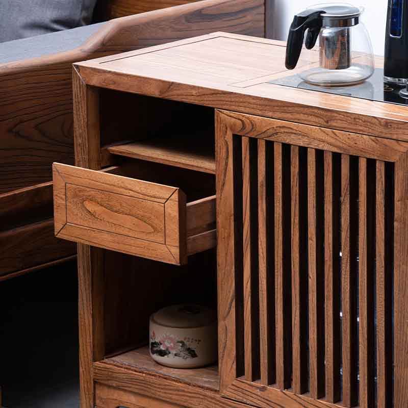 新中式茶水柜实木边几沙发侧边柜老榆木禅意茶边柜子烧水储物角柜