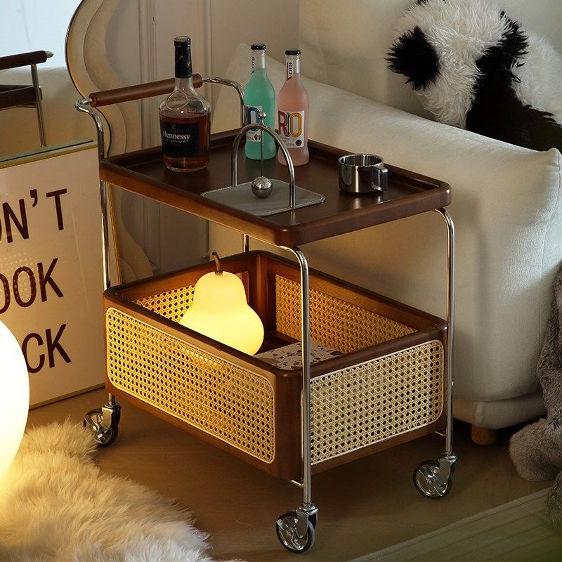 实木可移动边几收纳中古小推车客厅沙发储物置物架藤编简约餐车,住宅家具,移动边几/推车,淘宝优惠券,粉丝福利购,淘宝优惠卷
