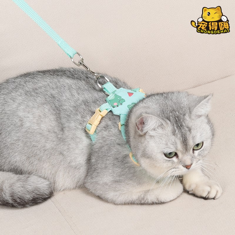 猫咪牵引绳外出神器防挣脱遛猫链子工字型背心式胸背带高颜值