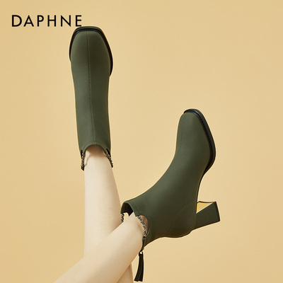 达芙妮高跟法式小短靴