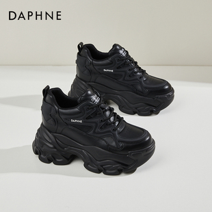 皮面运动鞋 春季 小个子内增高8CM 女2026新款 达芙妮松糕厚底老爹鞋