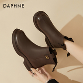 马丁靴加绒二棉鞋 达芙妮棕色靴子女今年流行 小短靴洋气炸街女款