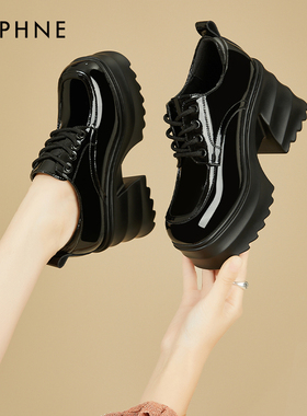 达芙妮小个子松糕乐福鞋女2026秋季款厚底小皮鞋粗跟增高9cm单鞋