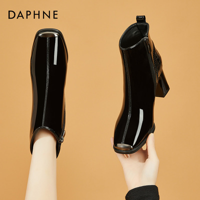 达芙妮漆皮瘦瘦靴单靴